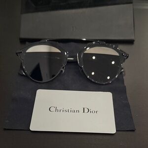 Dior womens Black Round Frame Sunglasses with Dark Lenses